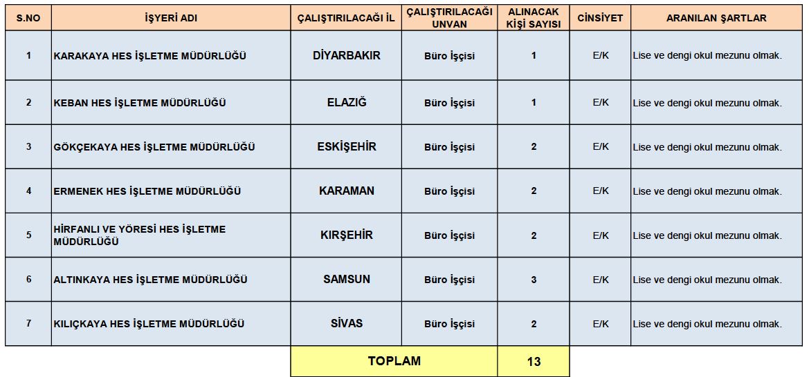 EÜAŞ Genel Müdürlüğü 13 Engelli, 10 Eski Hükümlü İşçi Alımı Yapacak EÜAŞ Genel Müdürlüğü 13 Engelli, 10 Eski Hükümlü İşçi Alımı Yapacak - RayHaber