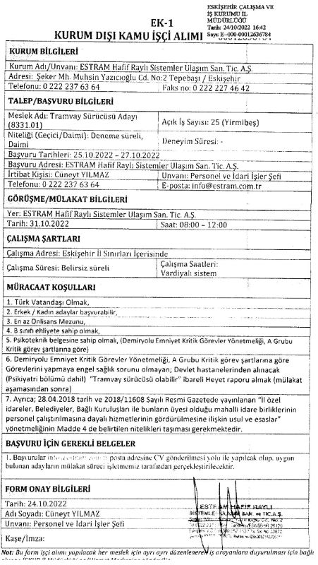 Estram Isci Alimi Yapacak
