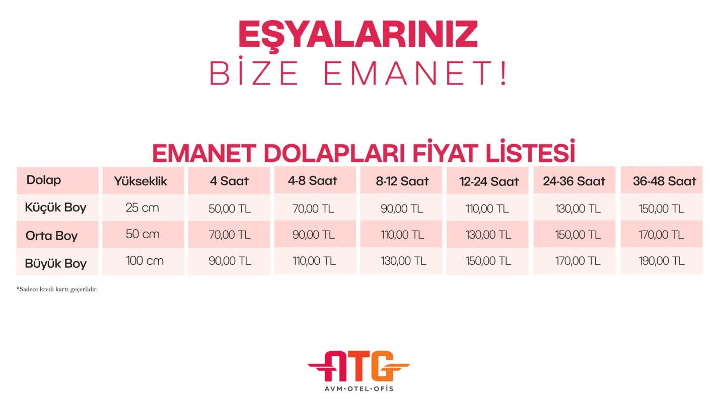 Ankara YHT Garı Emanet Dolap Ücretleri Ankara YHT Garı Emanet Dolap Ücretleri