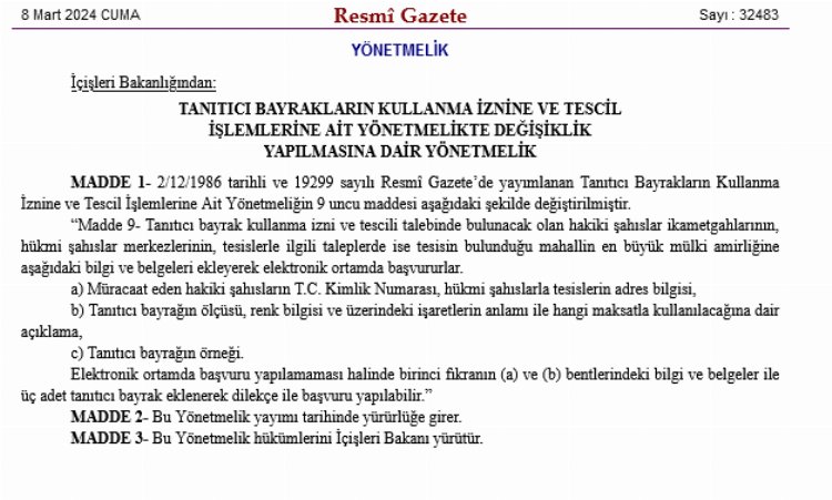 Tanıtıcı Bayrakların Tescilinde Değişiklik! - RayHaber