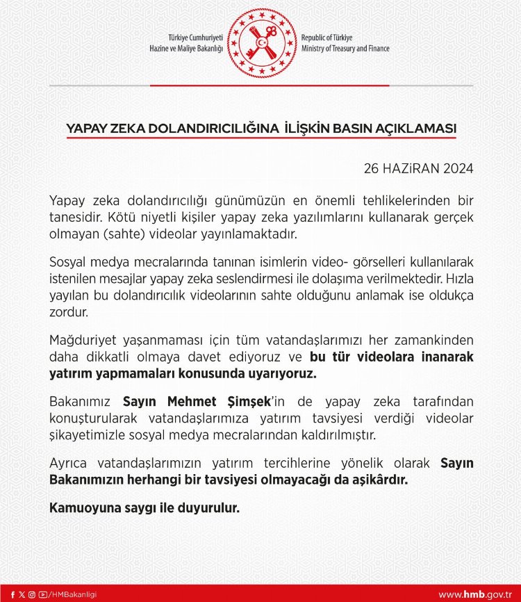 Bakanlıktan 'Yapay Zekâ Dolandırıcılığı' Uyarısı - RayHaber
