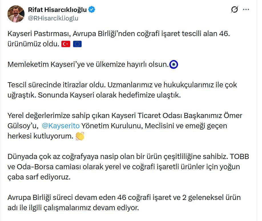 Kayseri Pastırması AB Coğrafi İşaret Tescili - RayHaber