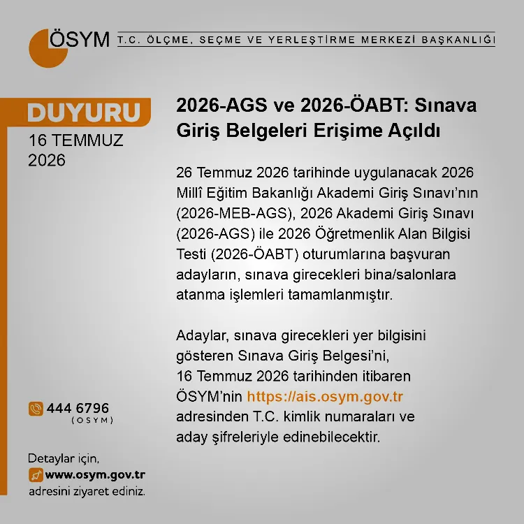 2026 AGS ve ÖABT Sınav Giriş Belgeleri Erişime Açıldı - RayHaber
